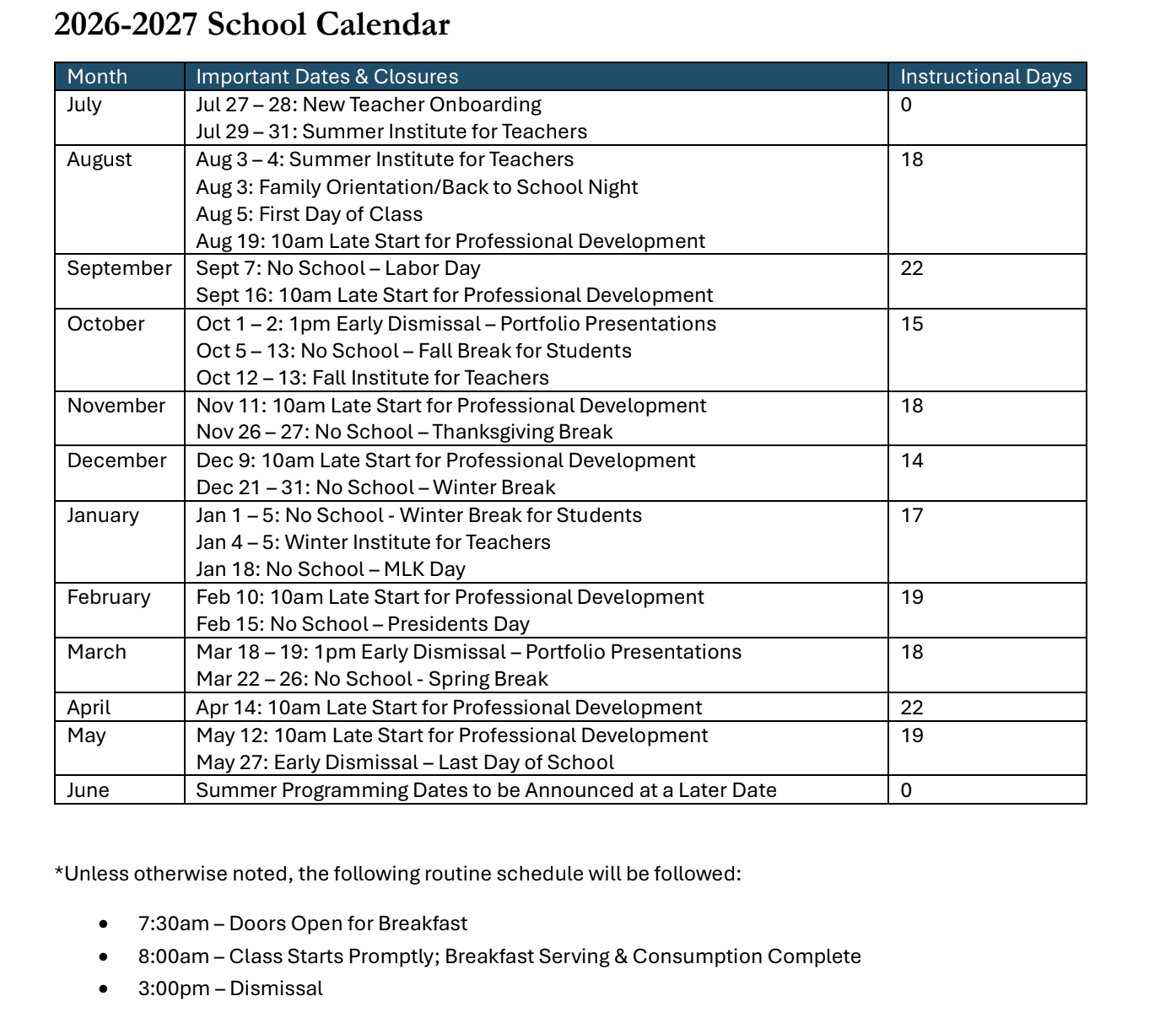 School Calendar